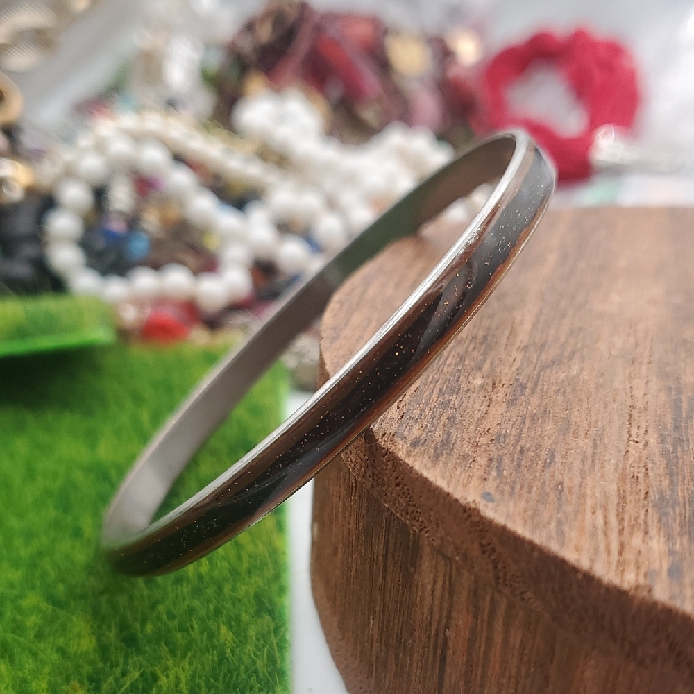 Sterling Silver Sparkle Space Bangle Bracelet B3017